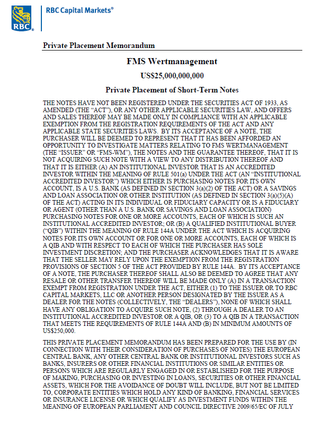 US CP Private Placement Memorandum - RBC