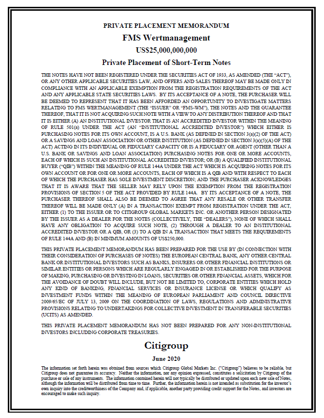 US CP Private Placement Memorandum - Citigroup